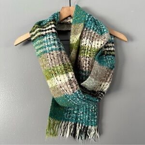 Guillaume de Mons Paris Mohair Wool Scarf | Tan + Teal + Green +‎ Black